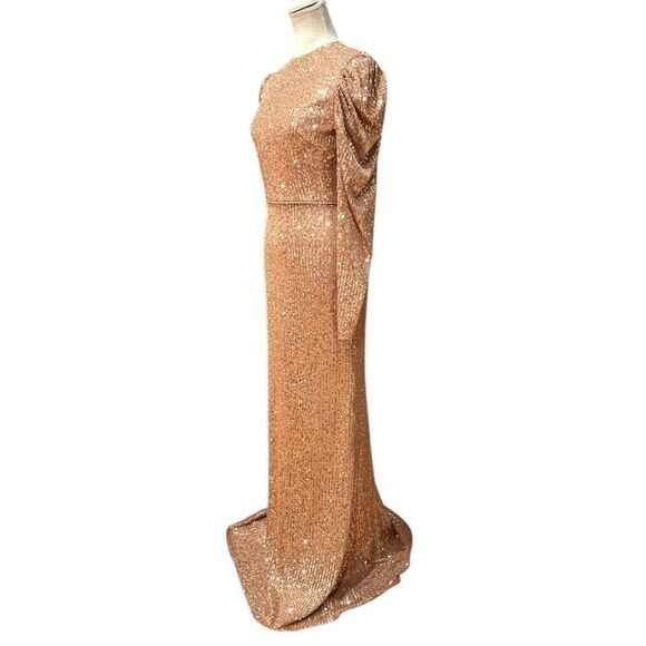 NWT Mac Duggal Copper Sequin Juliet Sleeve Trumpet Gown Size 4 $398 - Picture 3 of 9